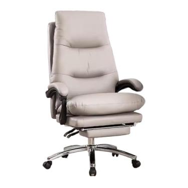 Imagem de hezhuhe2258 Cadeira de escritório, cadeira de escritório em casa, lazer, confortável, acolchoada, secretária, quarto, estudo, encosto alto, couro PU ajustável (bege)