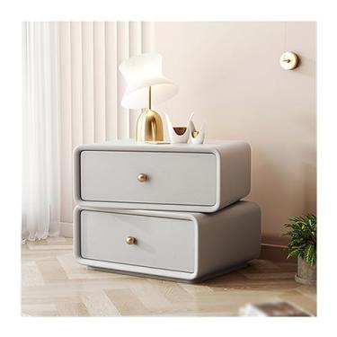 Imagem de Mesa de cabeceira totalmente de madeira maciça, gavetas de armazenamento duplo, mesa de cabeceira moderna, simples, de cor sólida, móveis de cabeceira para quarto, mesa de cabeceira de canto redondo