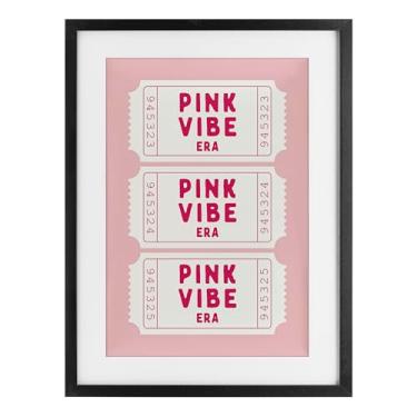 Imagem de Stupell Industries Pink Vibe Era Tickets Impressão emoldurada preta sob vidro, design por Lettered and Lined, 20 x 14