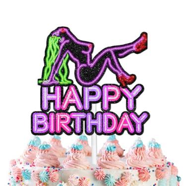 Imagem de Pink Glitter Neon Sexy Hot Lady Cake Topper Cheer to Bridal Shower Theme Bday Party Decoration Supplies for Women Men Adults Happy Birthday Decor Supplies