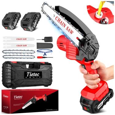 Imagem de Mini Motosserra Elétrica Portátil Movida a Bateria 21V, 880W, Tietoc, Vermelha
