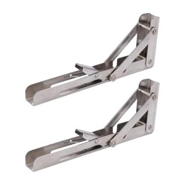Imagem de Generic 2x Suportes dobráveis ​​para mesa, dobradiças de aço inoxidável, resistente, suporte triangular para prateleira, faça você mesmo, para casa, cozinha, 8 Inch