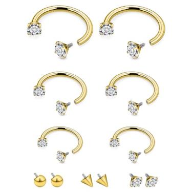 Imagem de Cisyozi Anéis de septo de ouro 16G, ferradura, septo, nariz, lábio, argola, mordida de cobra, aço inoxidável cirúrgico, calibre 16, tragus, catilagem, hélice, daith, torre, brinco, piercing sorridente
