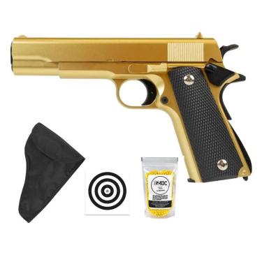 Imagem de Pistola De Airsoft Vg 1911-v14 Gold Mola 6mm - Rossi + Kit 2