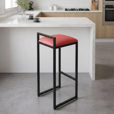 Imagem de Banqueta Quadrada Industrial Alta Cozinha Gourmet - Loja Béle, Vermelh