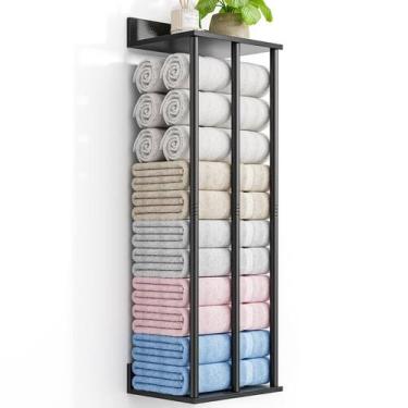 Imagem de Toalheiro de parede WegXY com prateleira de madeira 87x30x22 cm