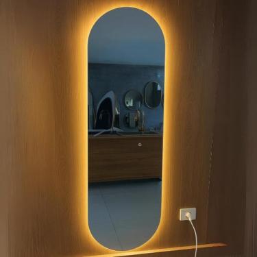 Imagem de Espelho Oval com LED 150x40cm Luz Quente e Fria Bivolt Vidro para Banh