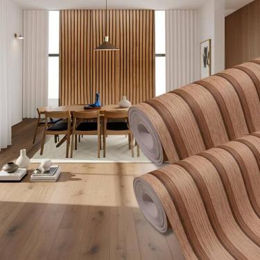 Imagem de Papel De Parede Madeira Adesivo Ripado 10 Metros 3d Lavável - D' Anjos