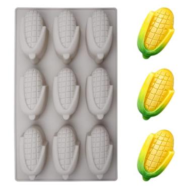 Imagem de Fchil Forma de silicone para pão de milho, cinza, mini assadeira de milho com 9 cavidades para muffins, cupcakes, brownies, sabonete
