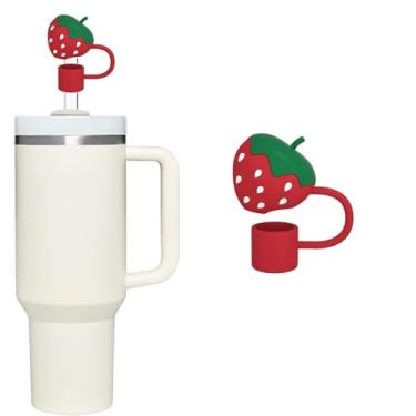 Imagem de Tampas de palha de morangos vermelhos para Stanley Cup, tampa de silicone de 10 mm para copo Stanley, protetor de tampão portátil à prova de poeira de 1 cm