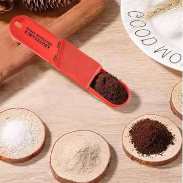 Imagem de Colher de medição ajustável de 2 peças com escala ajustável de extremidade dupla, ampla gama de medidas, ingredientes secos e semilíquidos, vermelho