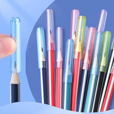 Imagem de Capa protetora de ponta de lápis de cor sólida Creative Students, capa protetora transparente para lápis, extensor de lápis, protetor de ponta de caneta (cor mista)