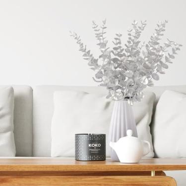 Imagem de 30 peças de hastes artificiais de eucalipto, flores falsas, folhas artificiais de eucalipto, galhos de folhas de toque verde cinza real para ambientes internos e externos, jardim, casa, casa de