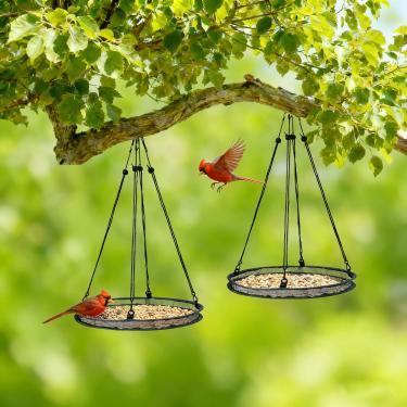 Imagem de Plataforma de argola pendurada para apanhador de sementes de pássaros selvagens – Bandeja para alimentadores de beija-flor, alimentadores de abelhas ao ar livre (verde, pacote com 2 16)