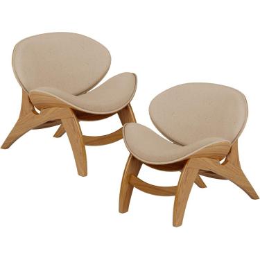 Imagem de Kit 2 Poltronas Decorativa Orgânica Sala Living Kadosh L02 Linho Bege Escuro - Lyam Decor