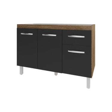 Imagem de Balcão Armário Gabinete Para Pia De Cozinha 118 Cm Aline 3 Portas E 1 Gaveta Preto