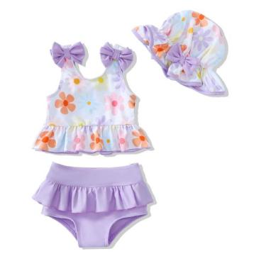 Imagem de Conjunto de 2 peças de roupa de banho para bebês Mioglrie, floral roxo