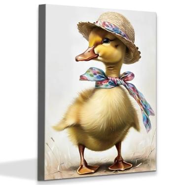 Imagem de Decoração de parede em tela de banheiro infantil, impressão de pôster de arte emoldurada de pato engraçado, pintura em tela de retrato de patinho fofo para decoração de parede de quarto de criança 30