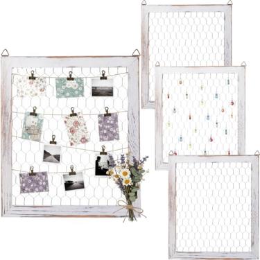 Imagem de Kathfly 4 peças de moldura de madeira inacabada de arame de galinha moldura de janela de madeira inacabada com tela de arame de galinha 28 x 23 cm para fotos de artesanato e decorações de joias DIY
