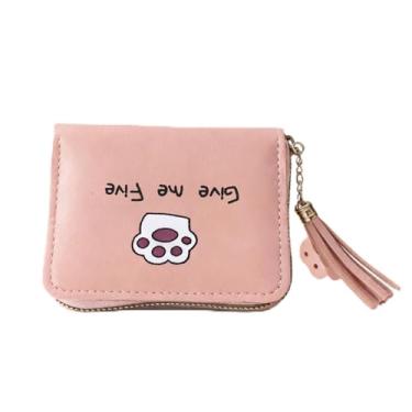 Imagem de Carteira feminina pequena de poliuretano, leve, dobrável, com zíper, 6 compartimentos e 1 bolso com zíper, mini carteira fofa com porta-cartões para encontros, compras e viagens, rosa, Moderno