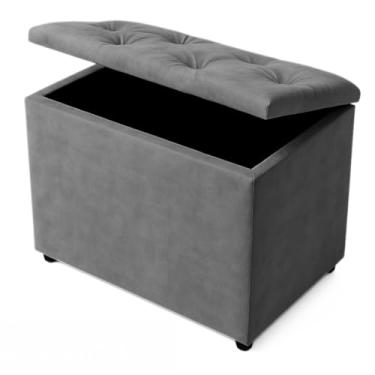 Imagem de Baú Retangular Banquinho Puff Decorativo organizador Guarda Brinquedos Assento(CINZA SUEDE)