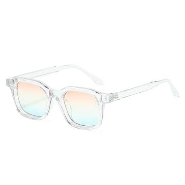 Imagem de VFDHN Óculos de sol femininos da moda, óculos de sol com armação retrô UV400, rebites transparentes, gradiente, masculino (rosa, amarelo e azul)