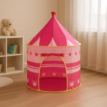 Imagem de Barraca Infantil Castelinho Rosa Dobrável, em Poliéster, 1,35m de Altura, Portátil para Brincadeiras Internas e Externas – A partir de 2 Anos