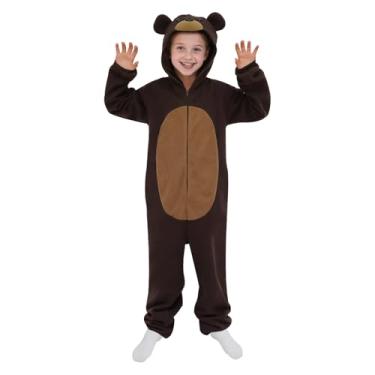 Imagem de ROC PARTY Macacão slim fit de urso marrom – macacão com capuz de lã para Halloween, dias de animais e roupa de dormir GG
