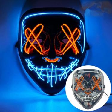 Imagem de SHANJIA Máscara de Halloween, máscara iluminada, luz de LED, assustadora, para festivais de Halloween, cosplay, festa de carnaval (estilo 8)