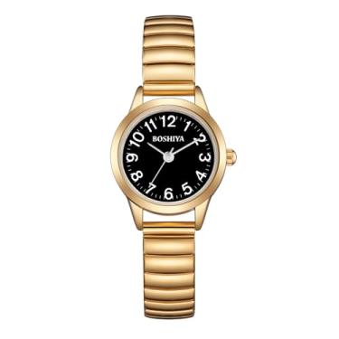 Imagem de BOSHIYA Relógio feminino de aço inoxidável, analógico, quartzo, mostrador digital e pulseira elástica, à prova d'água, relógio feminino