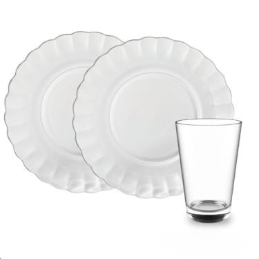 Imagem de Prato Fundo Aparelho de Jantar 12 PeçAs com Copos em Vidro 6 Pratos, 6 Copos à Sua Escolha Design Moderno(ARIZONA)