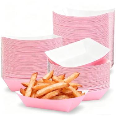 Imagem de Sumalon 100 peças de barcos de comida de papel, bandejas de nacho descartáveis de 900 g, barcos de servir comida kraft para concessão de tacos, Halloween, suprimentos de festa de Natal (rosa)