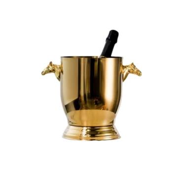 Imagem de Balde de gelo de aço inoxidável bicamada preservação do calor isolamento frio bonito KTV champanhe vinho tinto cerveja gelo bloco de gelo balde comercial (dourado, cabeça de cavalo)