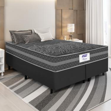 Imagem de Cama Box Queen 158cm Molas Ensacadas Macau Gazin - Chumbo/Preto