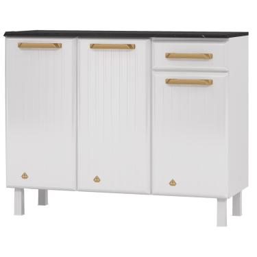 Imagem de Balcão 3 Portas 1 Gaveta 105cm com Tampo Diamante New Smart Telasul - Branco