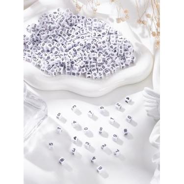 Imagem de Cubo de 360 peças com contas de acrílico numérico, contas soltas com número quadrado branco de 70 g, berloque de fabricação de joias a granel para colar, pulseira, brinco e artesanato DIY, 6 x 6 x 6