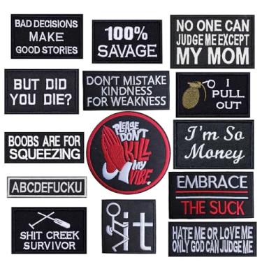 Imagem de 14 peças de adesivos de frases engraçadas - Patch bordado de ferro para chapéus faça-você-mesmo, mochila, roupas, jeans, bolsas - But Did You Die, Kill Vibes, Savage Badge