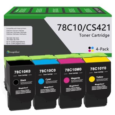 Imagem de 78C10K0 78C10C0 78C10M0 78C10Y0 Cartuchos de toner (4 unidades, 1BK/1C/1M/1Y) Substituição compatível com Lexmark 78C10 Conjunto de cartuchos de toner funciona para CS421dn CS521dn CS622de CX421adn