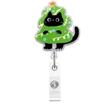Imagem de Carretel de crachá de Natal, crachá de acrílico de gato para crachá de identificação, suporte retrátil retrátil de árvore de Natal engraçado acessórios de clipe de jacaré para enfermeiras