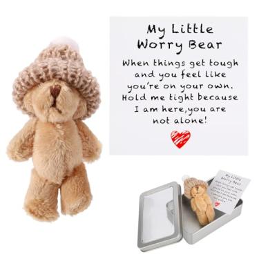 Imagem de Mini Ursos de Pelúcia, Ursinho Marrom Fofo Em Uma Caixa com Cartão Encorajador Ursinho Macio My Little Worry Decoração de Mesa Perfeita para Família Amigos, Presentes Atenciosos