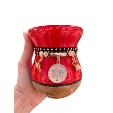 Imagem de Taças de Vinho, Copos, Jarros de, Conjuntos de Mate: Bule de Madeira Colorido + Pulseira(Vermelha + Árv. da vida)