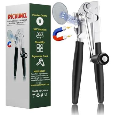 Imagem de Manual de abridor de latas comercial, abridor de latas resistente RICKUNCL com ímã, abridor de latas portátil de aço inoxidável com manivela fácil dobrável, botão grande para latas grandes e latas de