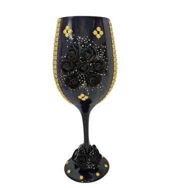 Imagem de Taça De Vidro Pomba Gira Preta E Dourada 490 Ml
