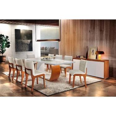 Imagem de Mesa para Sala De Jantar Bella 2,20cm com 8 Cadeiras em Madeira e Vidro Mobillare - Off White