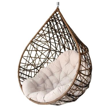 Imagem de Cadeira Balanço Ninho Suspenso Gota Tramado Com Almofada Argila/branco
