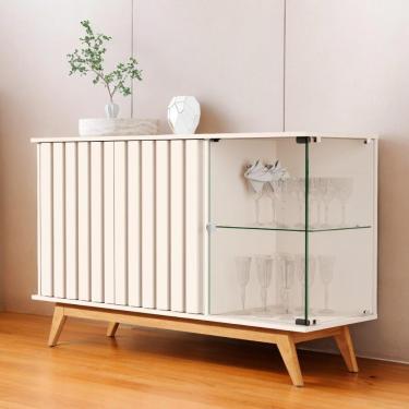 Imagem de Buffet Ripado Com Prateleira Açaí 03 Portas Pérola Jb Móveis