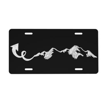 Imagem de KOSUES Placa de licença de alumínio preto e branco Arrow Adventure Mountains 15 x 30 cm capa de placa de carro frontal de metal acessório de decoração de carro novidade etiqueta de decoração de