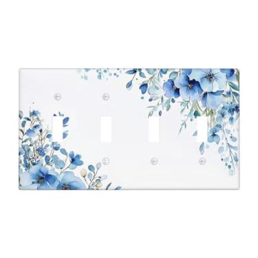 Imagem de VGHOKO Capa decorativa de placa de interruptor com aquarela azul pintada à mão arte floral botânica 4 gangues placa de parede artística exclusivo quadriciclo interruptores de luz para decoração de