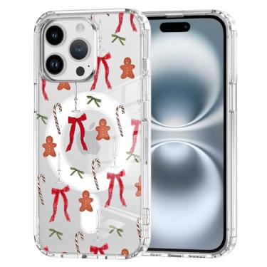 Imagem de Idocolors Capa magnética de Natal para iPhone 15 Pro Max, compatível com MagSafe, linda capa de telefone de TPU transparente e macia para mulheres e meninas, laços e castiçais
