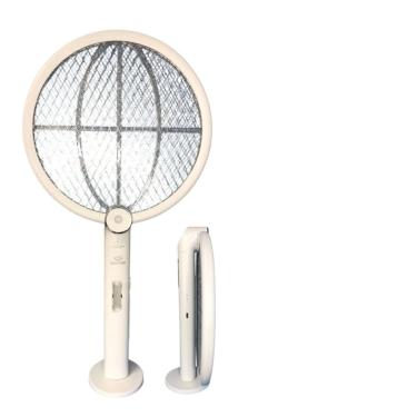 Imagem de Raquete Elétrica Recarregável Cor Branca Mata Mosquistos Pernilongos Com Iluminação Luz UV Atrai Insetos Raquete Dobravél Com Suporte De Mesa E USB